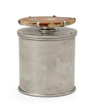 An Estrid Ericson pewter jar, the cover with agate finial, Svenskt Tenn, Stockholm 1928.