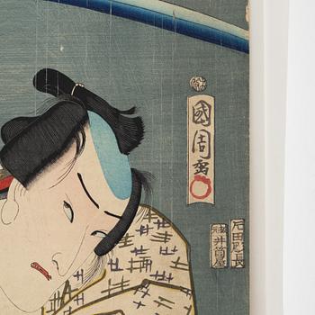 Toyohara Kunichika, två träsnitt.