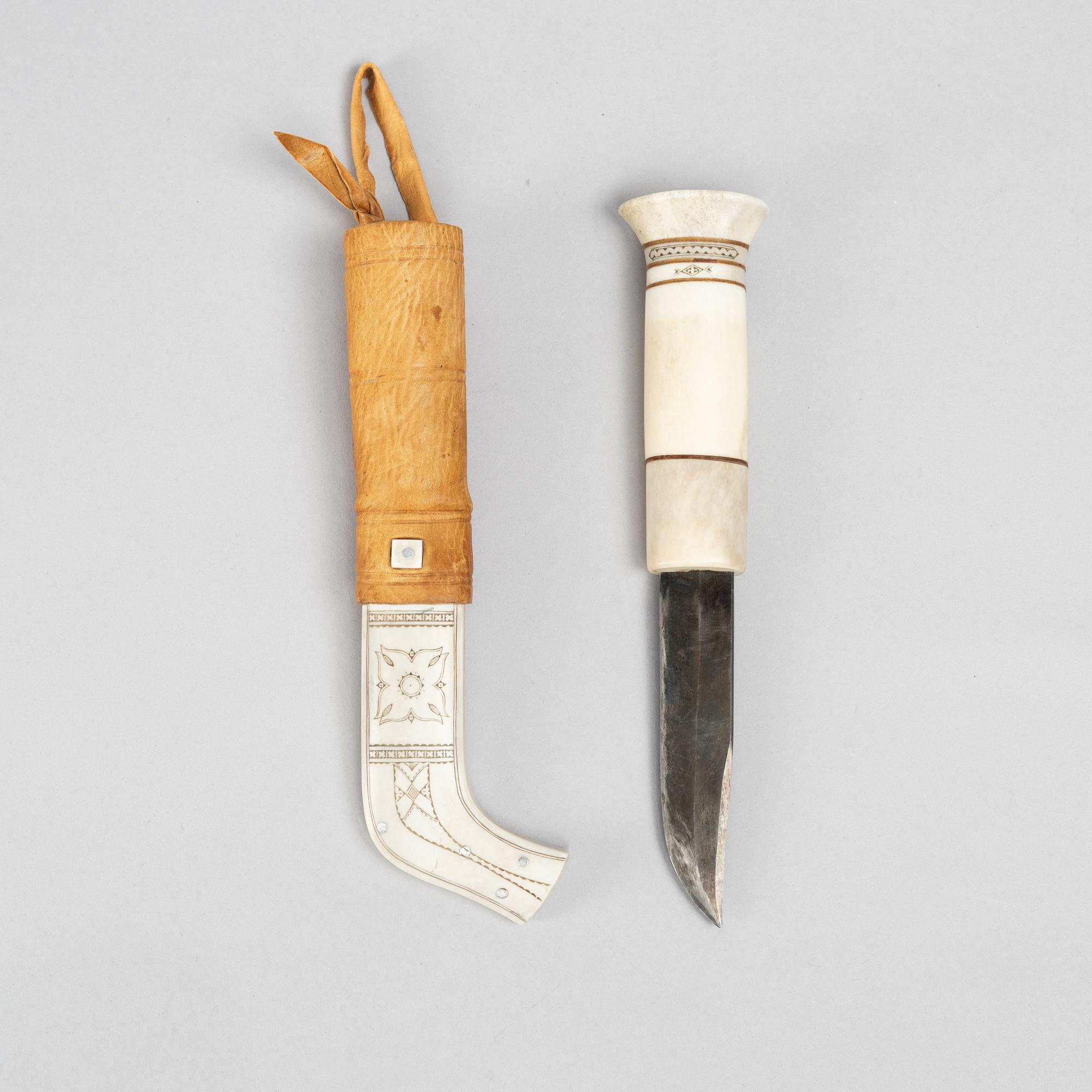 Nikolaus Fankki, a reindeer horn knife, signed and dated. 1971.