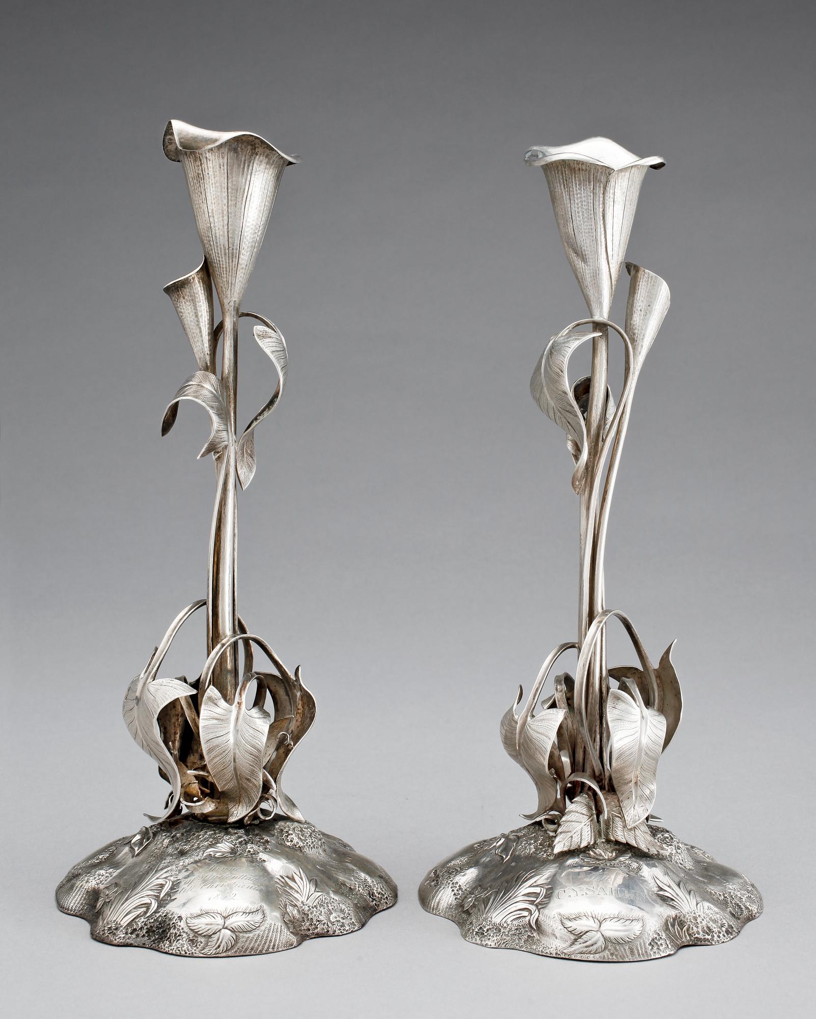 A pair of Swedish 19th century silver canlesticks, makers mark of Gustaf Möllenborg, Feron, Stockholm 1852.