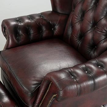 ARMCHAIR with STOOL, Chesterfield model, "Möbel Art", 20th century later part.