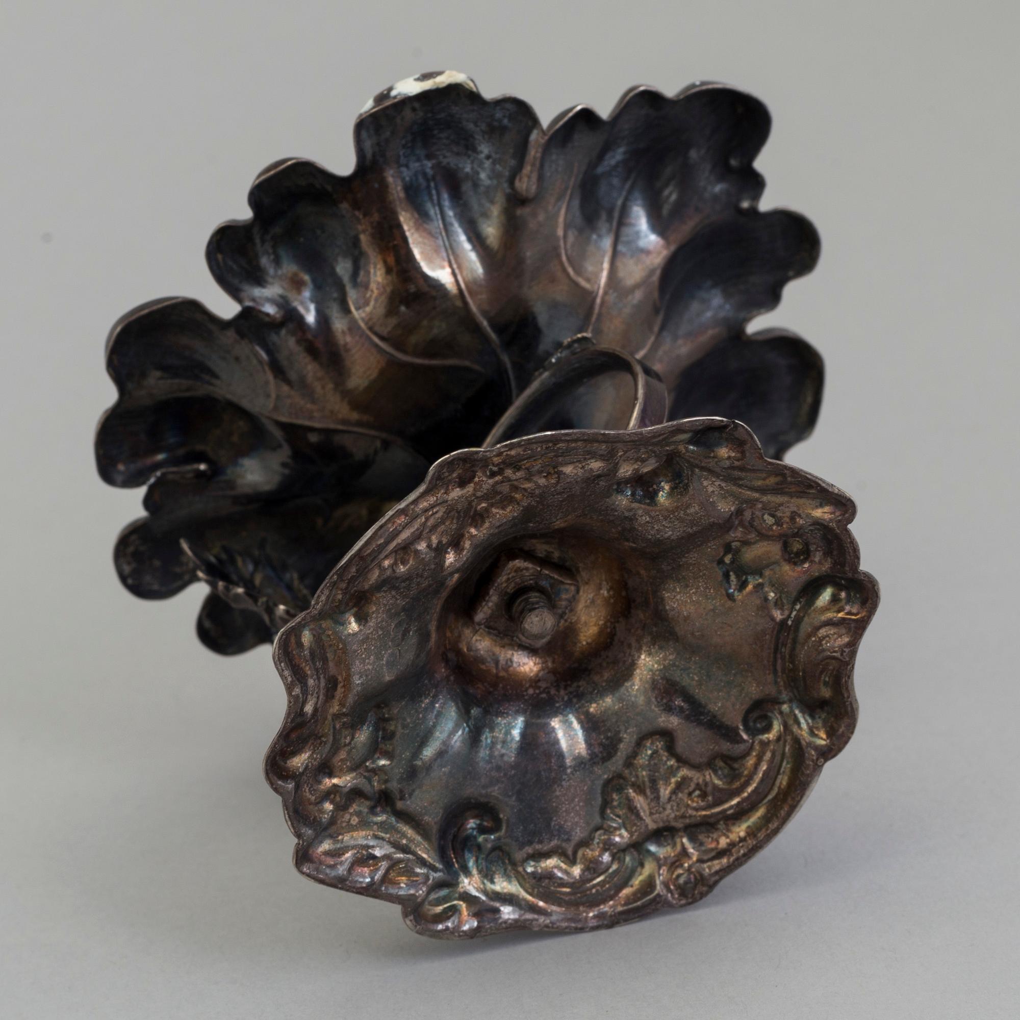 TESPINDEL & NÅLFAT, silver, bl a Gustaf Möllenborg, Stockholm, 1860.