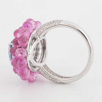 Sapphire, briolette-cut sapphire and brilliant-cut diamond cocktail ring.