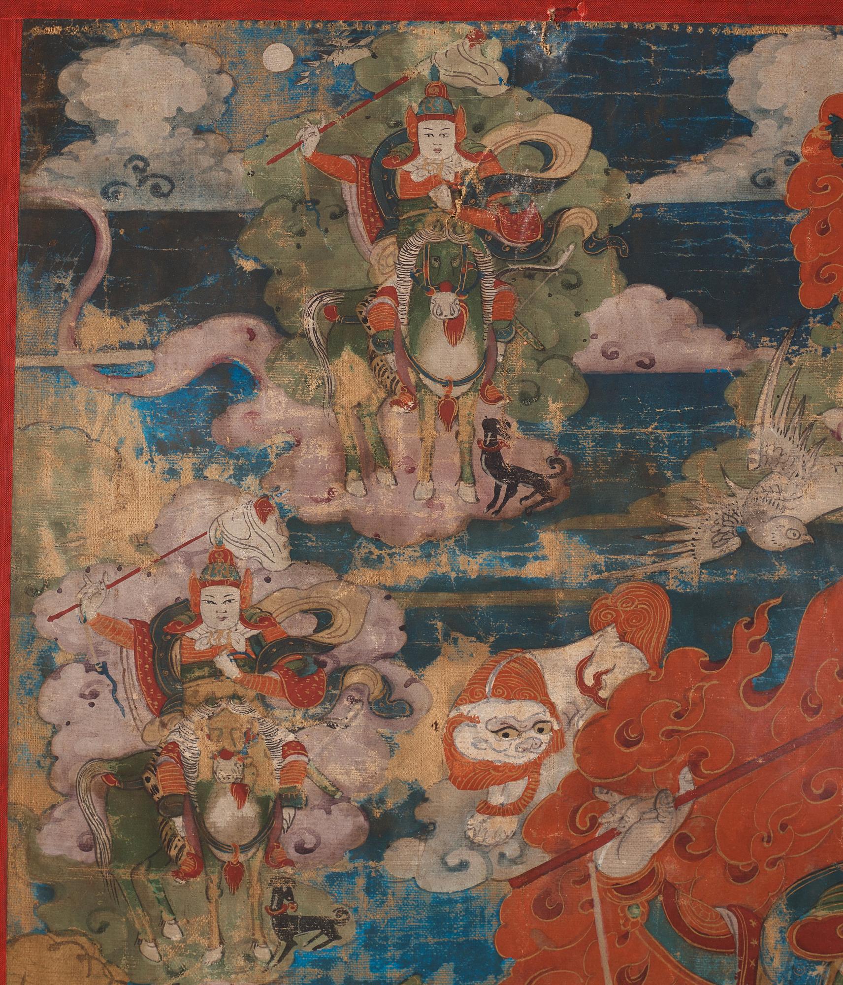 A Mongolian thangka depicting the nine Drala brothers, 19th century.