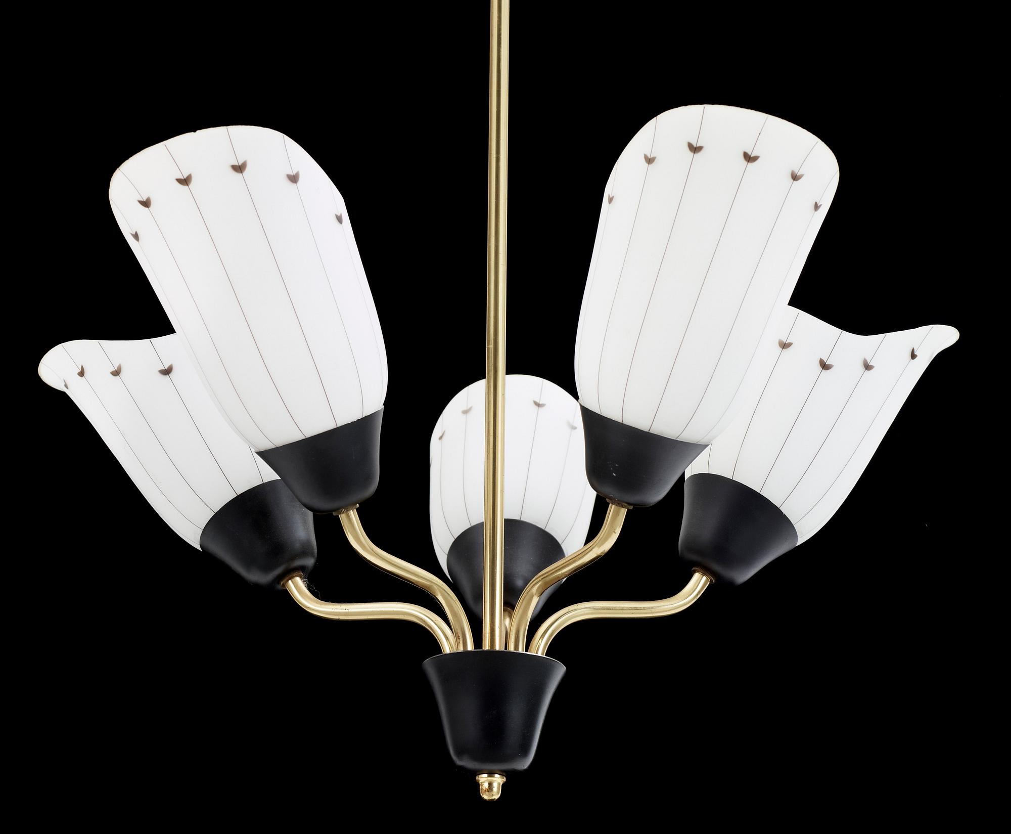 TAKLAMPA, metall och glas, 1900-talets mitt.