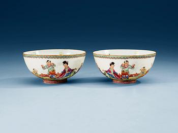 A pair of Chinese famille rose egg-shell bowls, Repubic period.