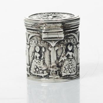 A German silver engagement box, mark of Elias Rütterswürden, Elberfeld, late 18th Century.