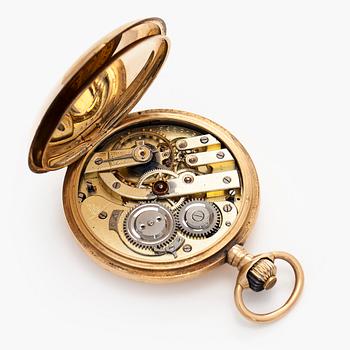 Pocket watch, Borel Neuchatel, 53 mm, 14K gold, lever escapement, plastic crystal.