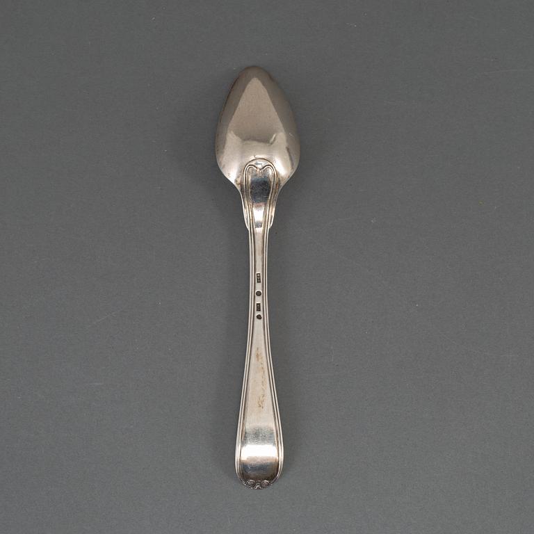 A Swedish set of twelve 19th century silver dessert spoons, mark of ID Blomstervwall, Gothenburg 1825.