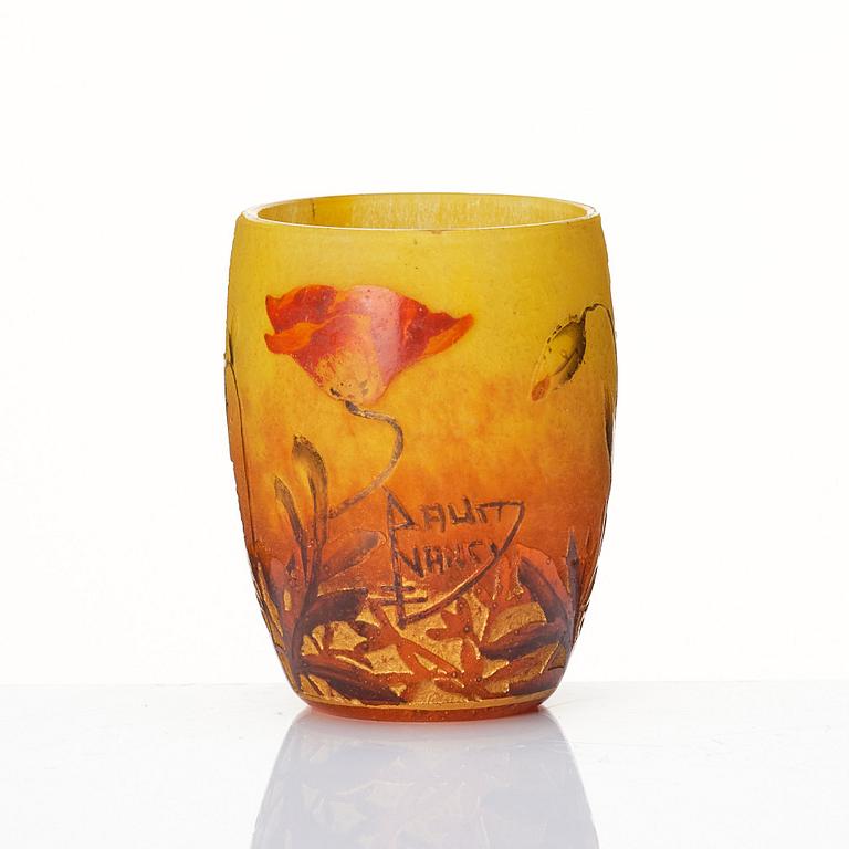 Daum, an Art Nouveau enamel painted cameo glass vase, Nancy, France.