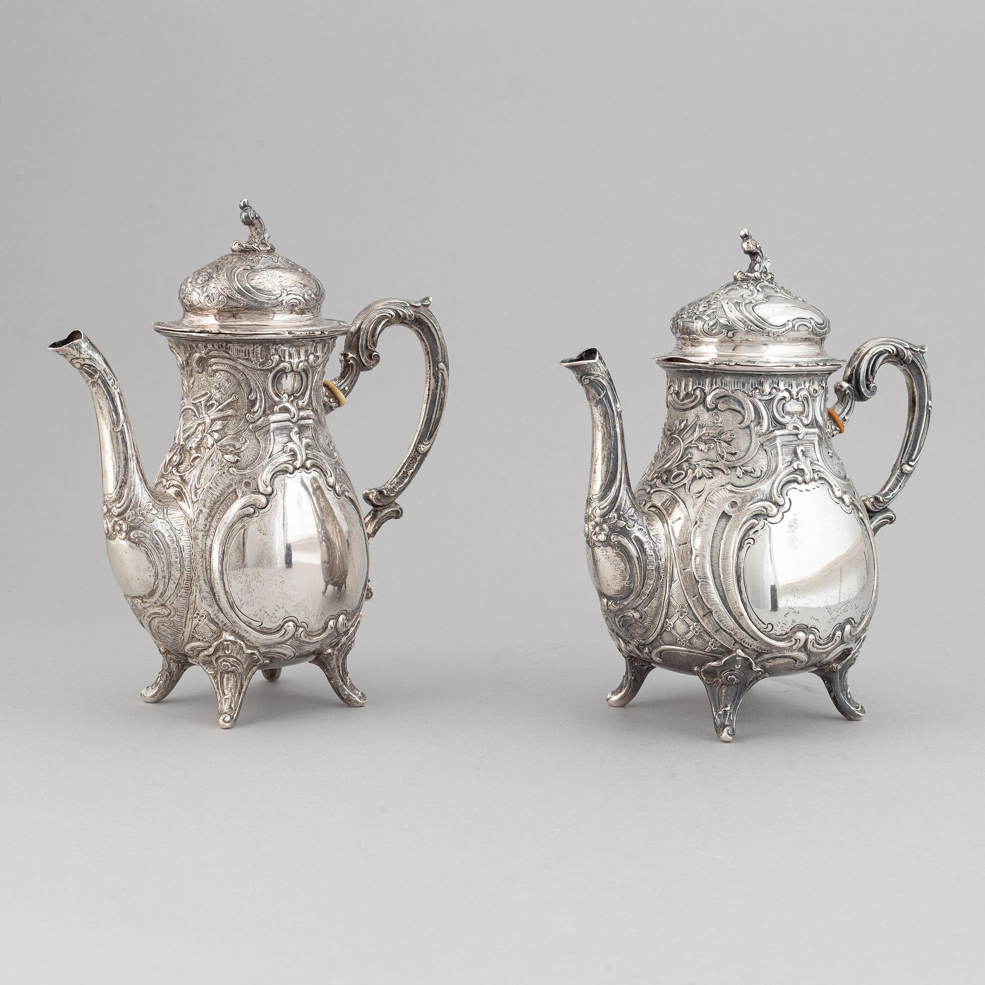 A German rococo style silver tea- and coffee service.