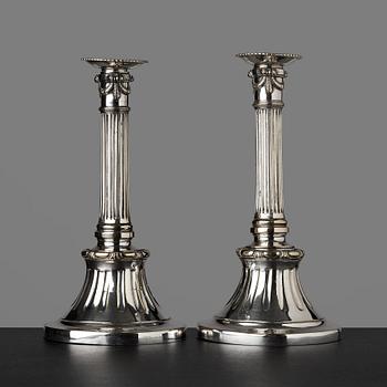 A matched pair of Gustavian late 18th century candlesticks.