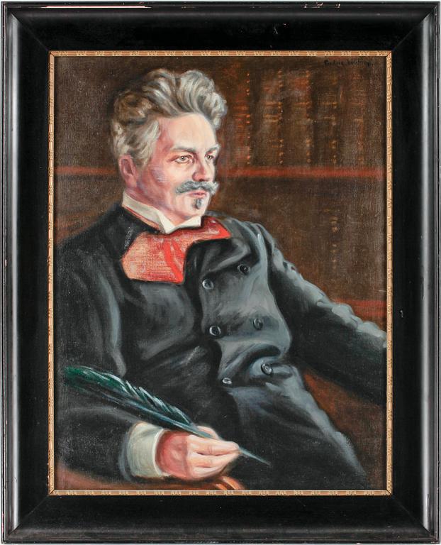 PORTRÄTT AV AUGUST STRINDBERG, olja på duk, omkring 1900. Utfört av Fredric Hübin.