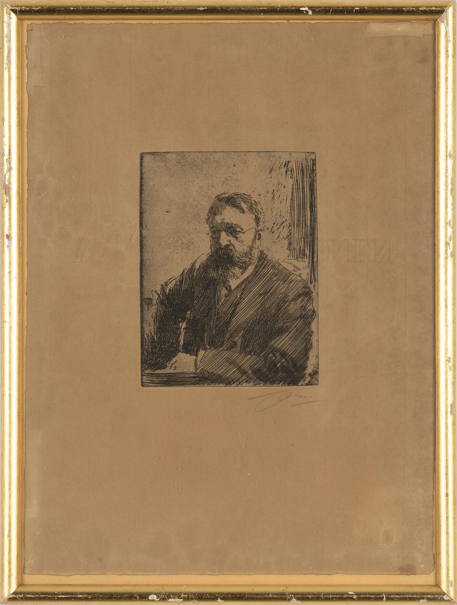 Anders Zorn, etsning, 1909, signerad med blyerts.