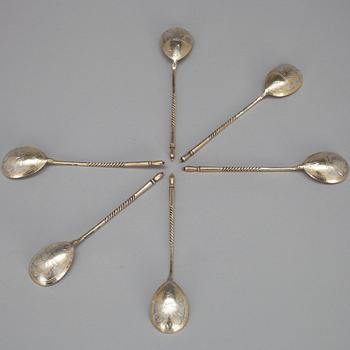 TESKEDAR, 6 st, förgyllt silver, Moskva Ryssland, 1894. Tot. vikt ca 69 g.