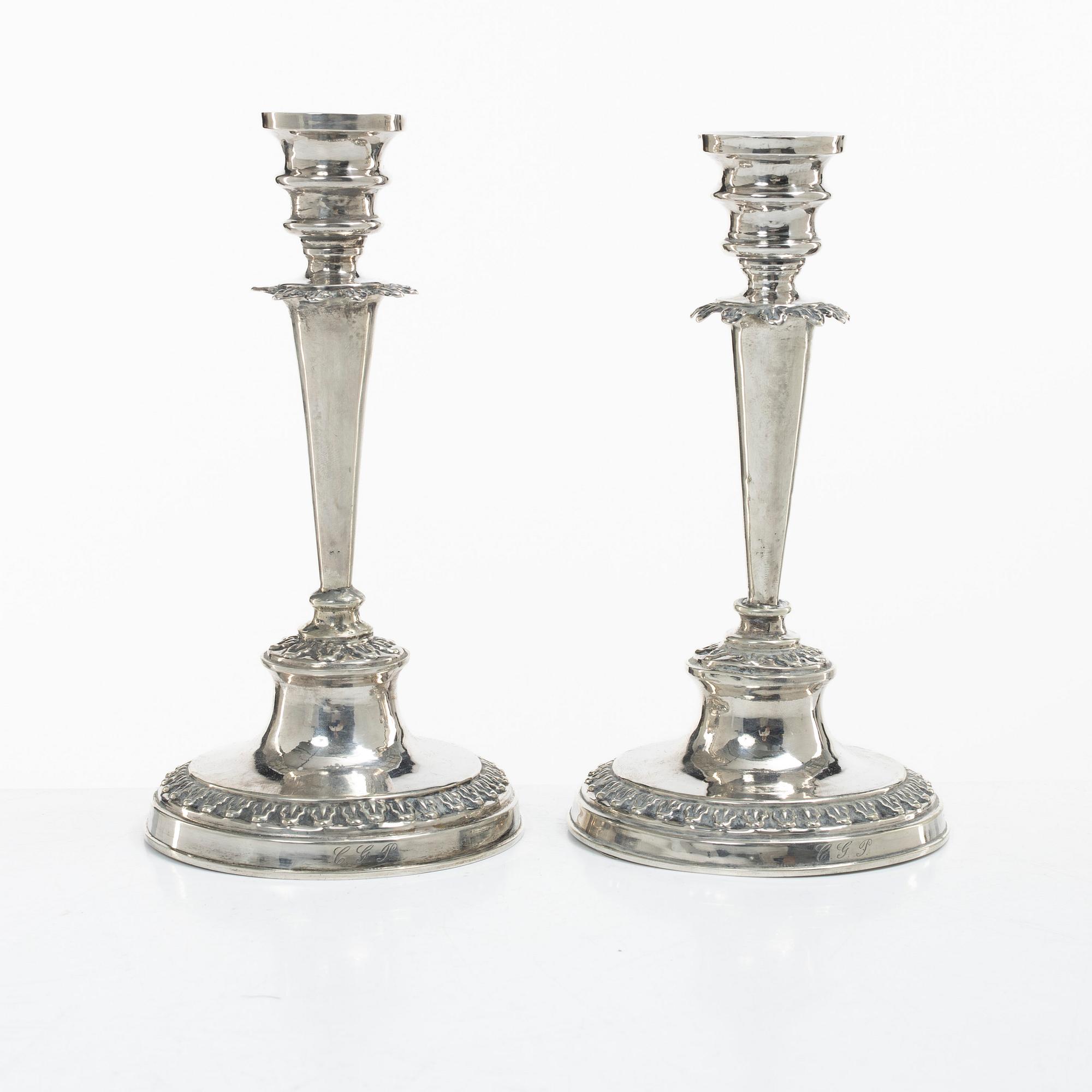 Jonas Lindberg, ljusstakar, ett par, silver, empire, Stockholm 1835.
