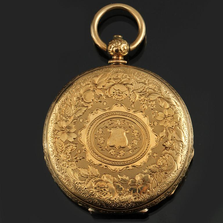 FICKUR, 18k guld, troligtvis George Dyer, London, 1800-talets andra hälft. Vikt 54 g.