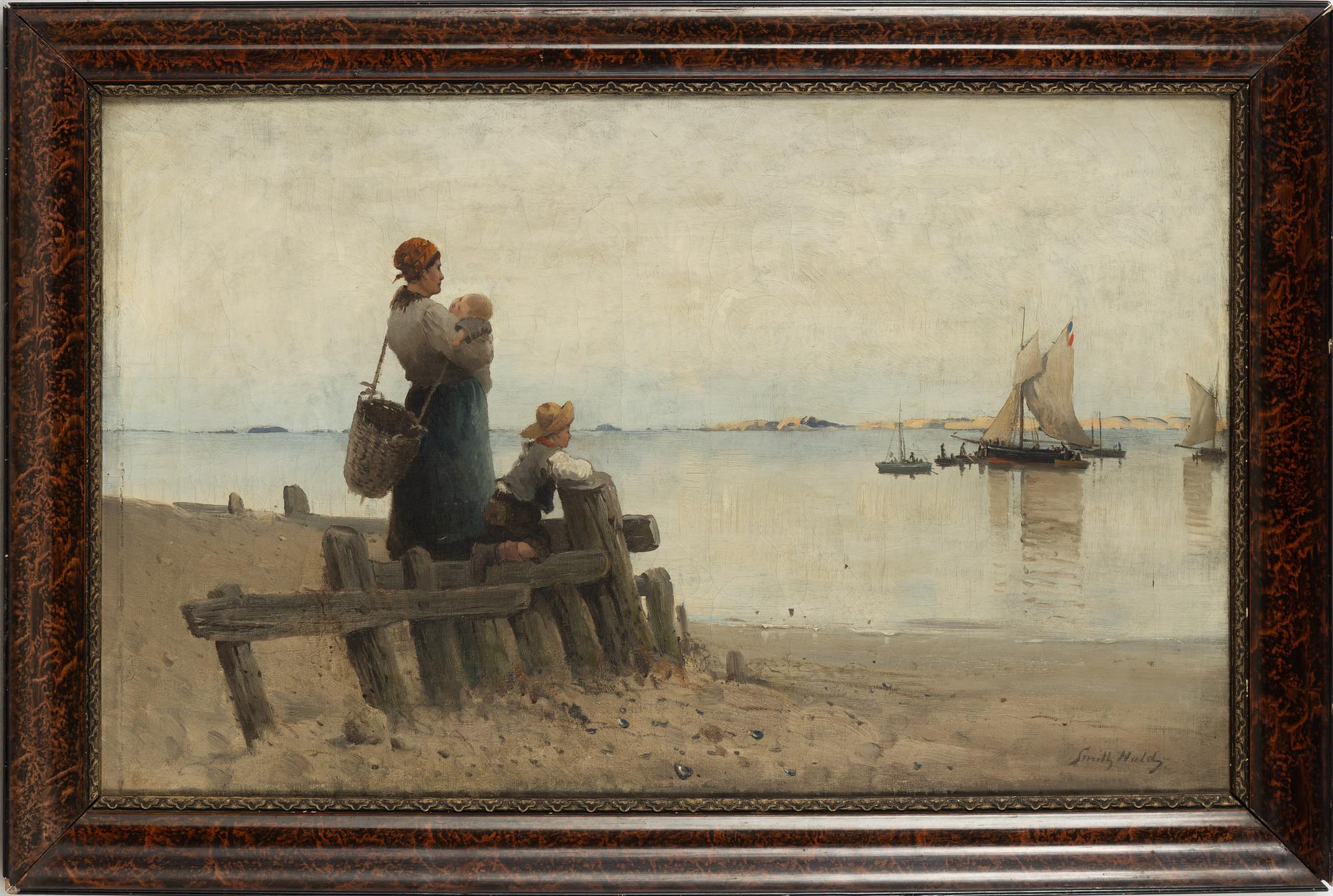 Frithjof Smith-Hald. Mother and childern by the sea.
