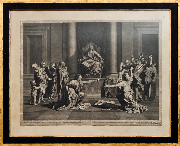 GRAVYRER, 2 st, efter N Poussin och C le Brun. 1700-tal.