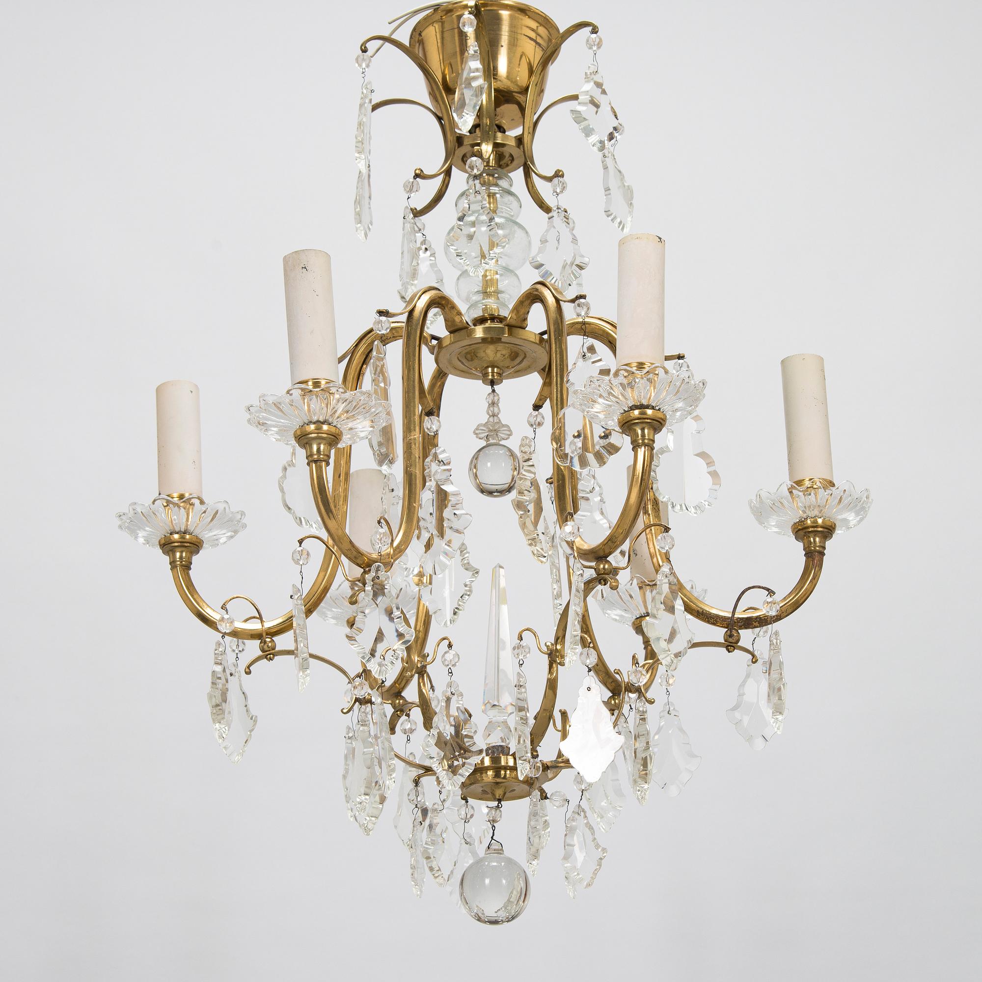 Paavo Tynell, kristallkrona, modell 1465/6, Taito 1900-talets mitt.