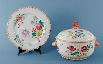 A famille rose tureen with cover and a serving dish, Qing dynasty, Qianlong (1736-95). (2).