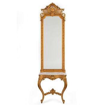 A mirror and console table, late 19th century.