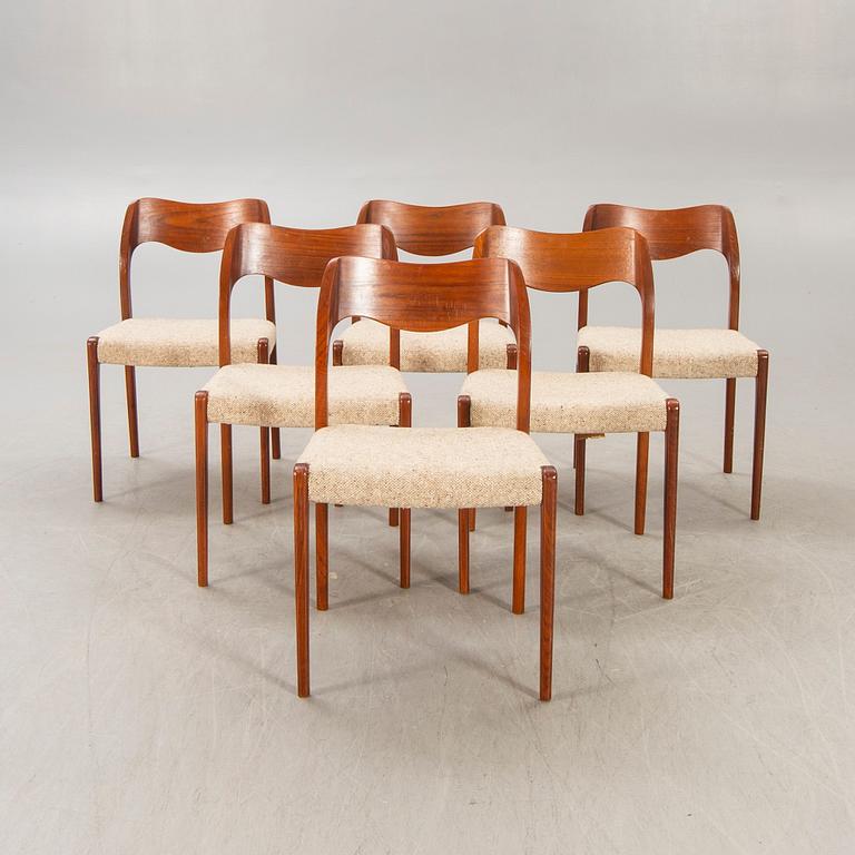 Niels Otto Møller, chairs, 6 pcs, model no. 71, J.L. Møllers Møbelfabrik, Denmark, 1950s / 60s.