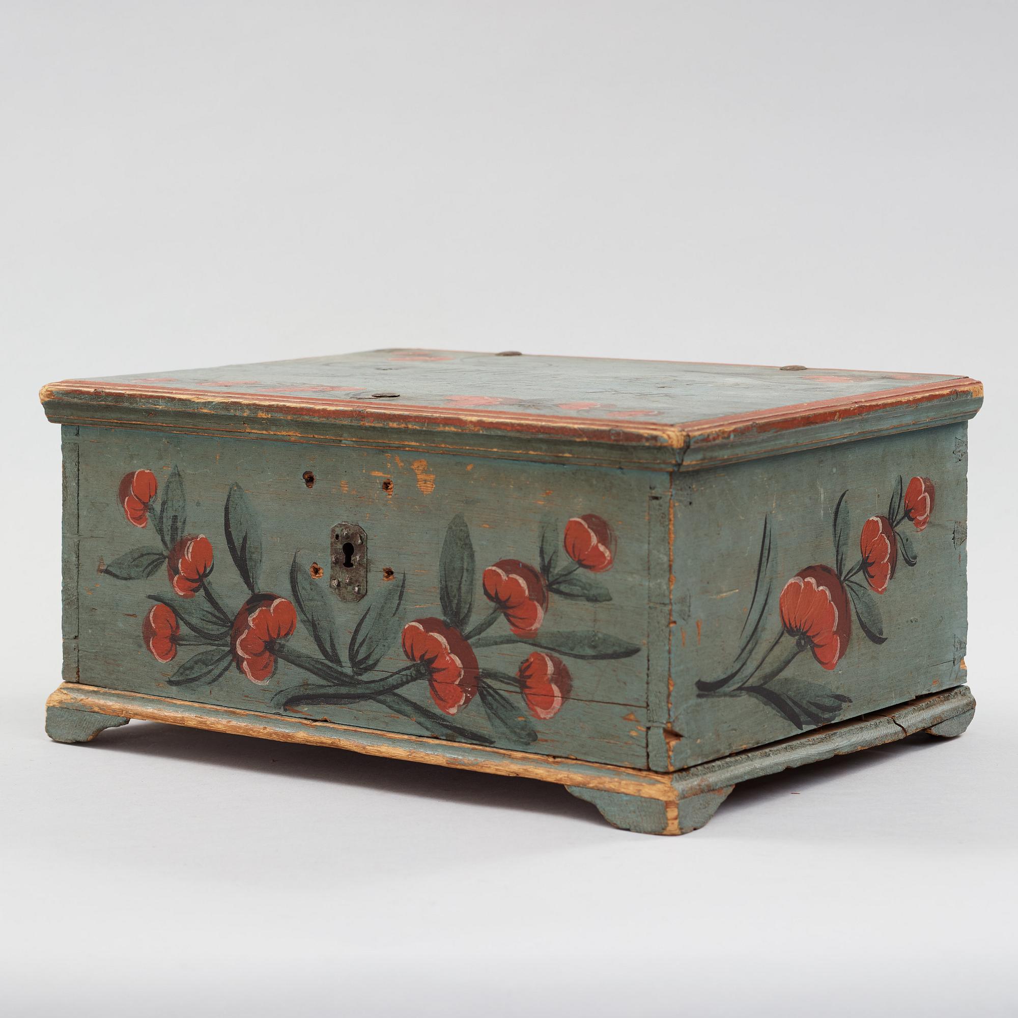 a painted swedish wooden box dated 1812.