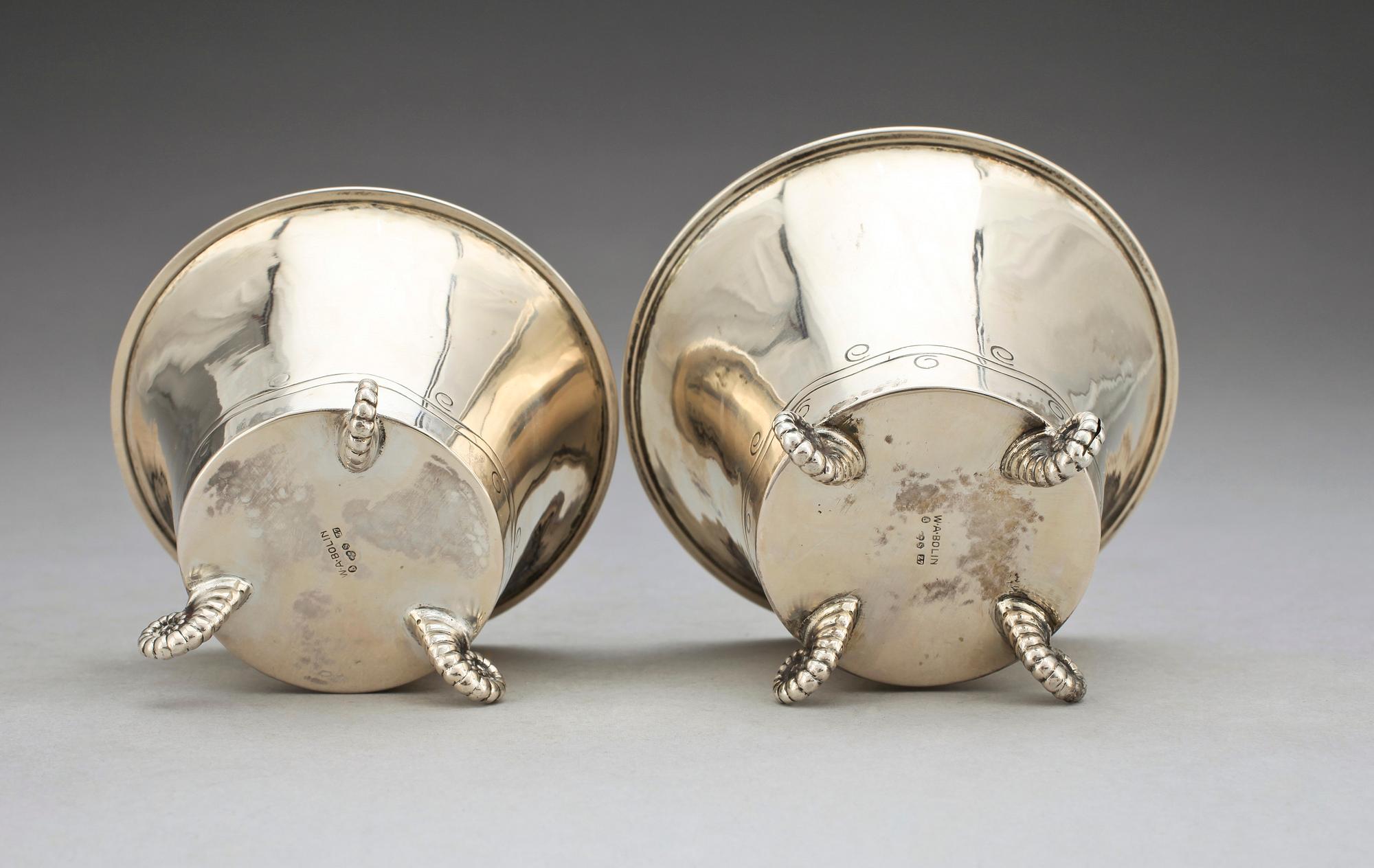 SKÅLAR, 2 st, silver, WA Bolin, Stockholm, 1926. Totalvikt ca 153 g.