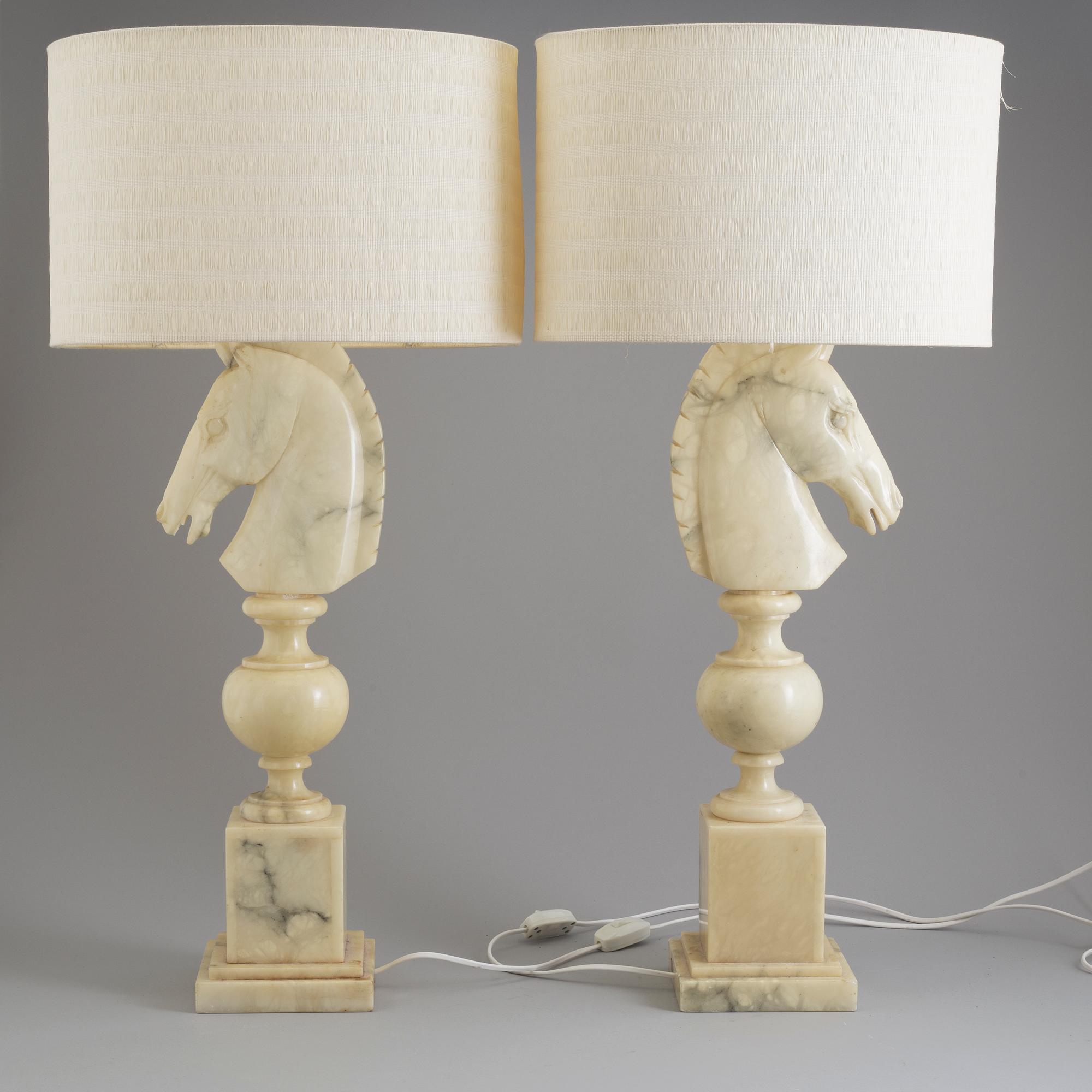 a pair of Italian alabaster table lights from the second half of the 20th century.