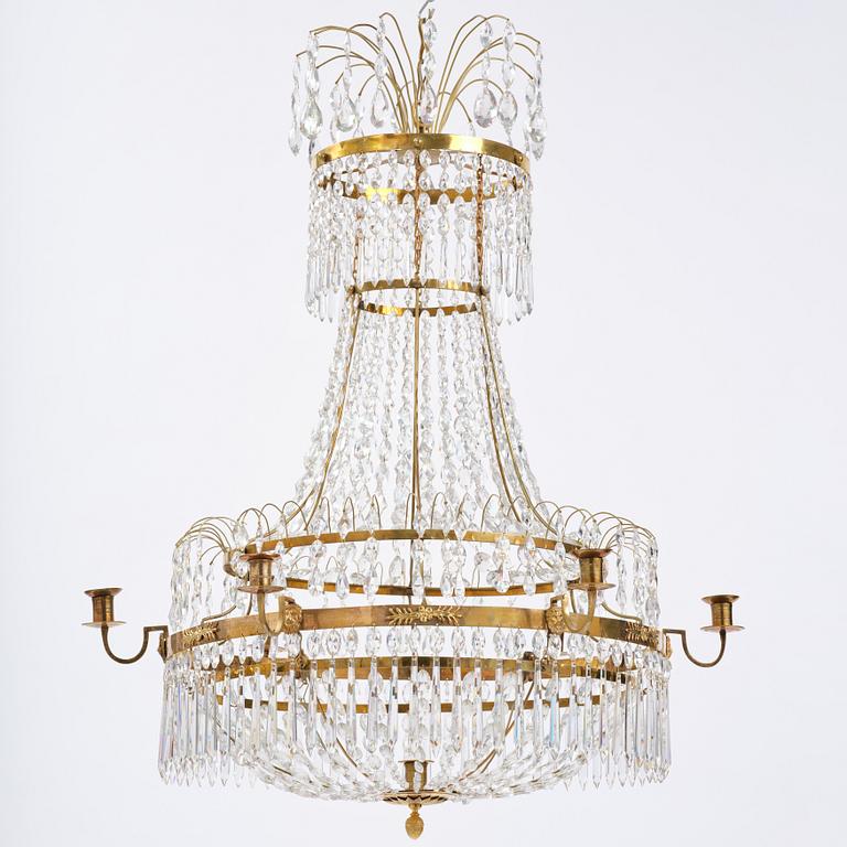 Ljuskrona, för sju ljus, Stockholmsarbete, 1700-talets slut, Sengustaviansk.