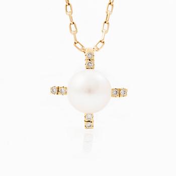 Necklace, 18K gold with Akoya pearl and brilliant-cut diamonds.