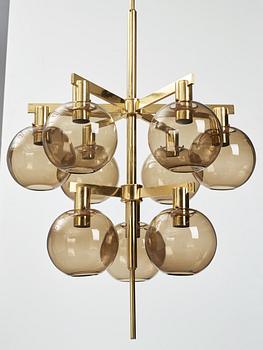 HANS-AGNE JAKOBSSON, a brass and glass nine-light ceiling light from Markaryd, second half of the 20th century.