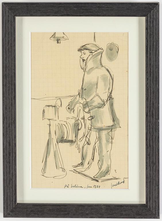 JOHN JON-AND, 2 works, ink and ink on paper, one signed.