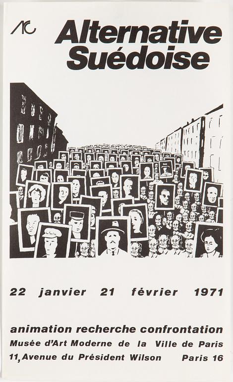 AFFISHER, 9 st, 1960-90s. Bla en multipel av Oscar Reutersvärd, signerad och numrerad 15/60.