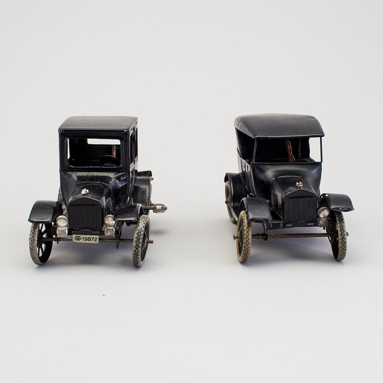 Two tinplate Bing Werke Fords, Germany, 1920s.