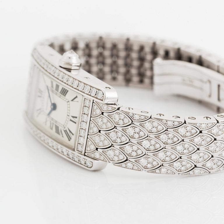 A Cartier "Tank Américane" 18K white gold watch set with round brilliant-cut diamonds.