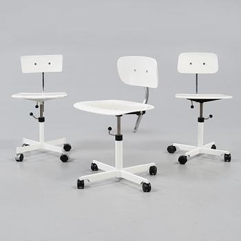 KONTORSSTOLAR, 3 st, Jörgen Rasmussen, "Kevi", Fritz Hansen, Danmark, 1900-talets andra hälft.