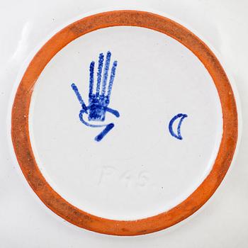 A Stig Lindberg faience candle-stick and  a bowl, 1940's.