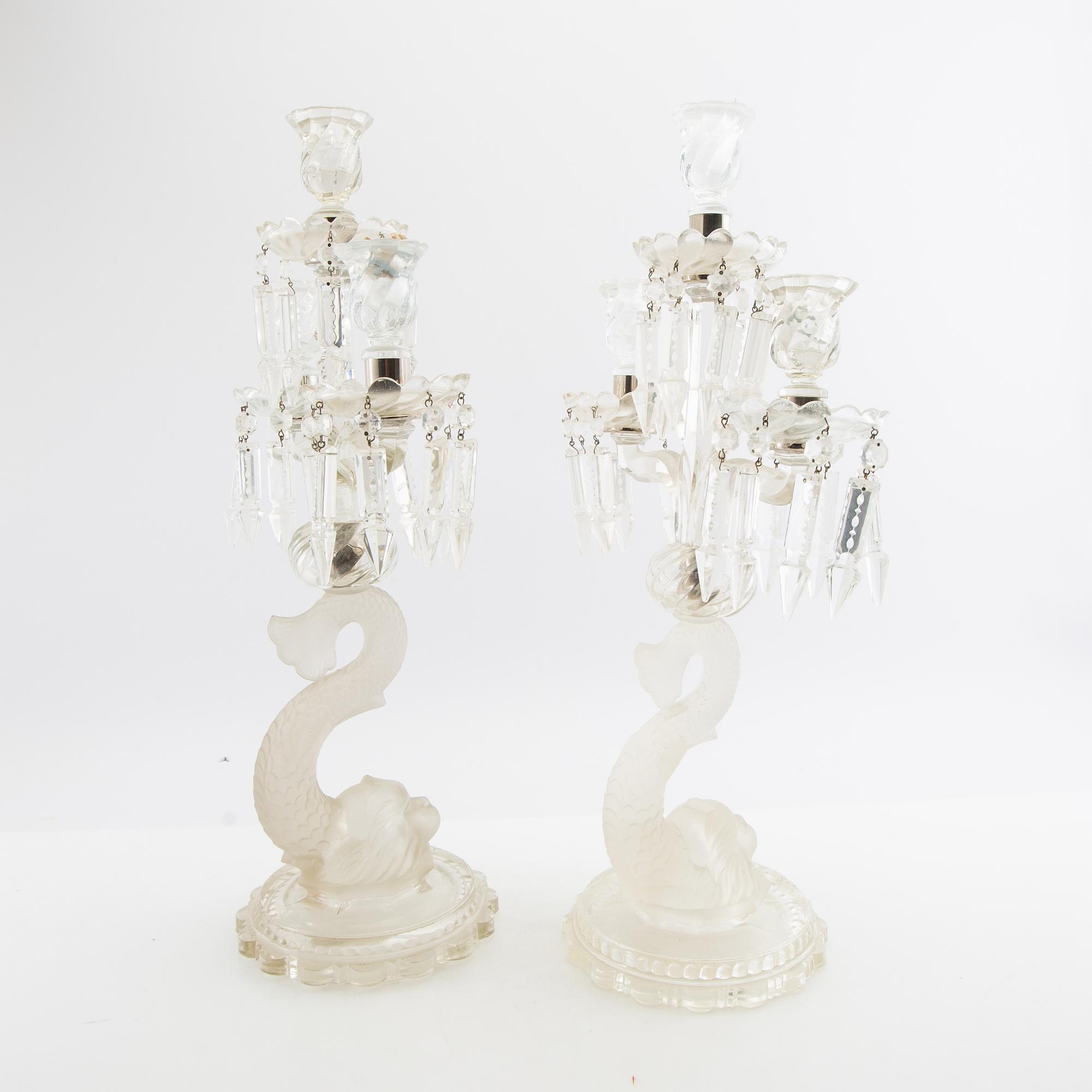 Candelabra, a pair, glass, 20th century.