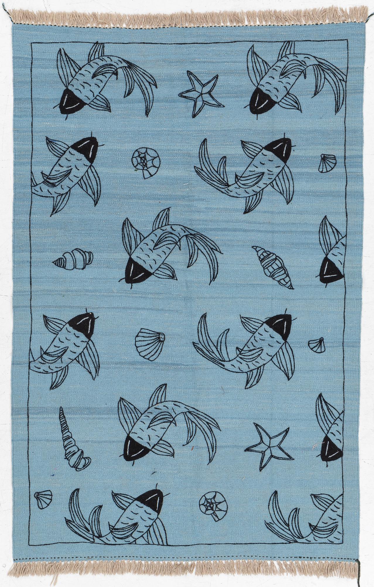 Rug, hand-embroidered Kelim, approx. 182 x 118 cm.