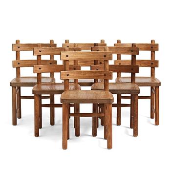 382. Axel Einar Hjorth, a set of 6 stained pine 'Sandhamn' chairs, Nordiska Kompaniet Sweden 1931-1932.