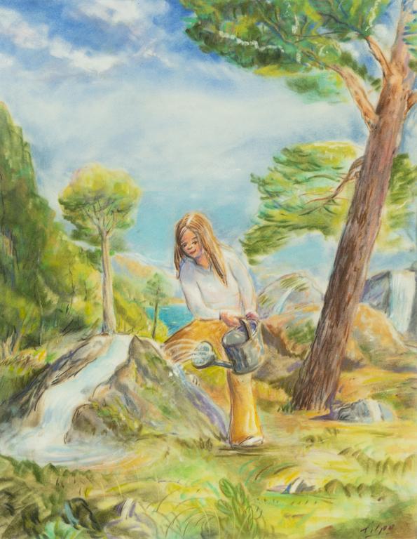 Fruls Tilpo, akryl på sammetsduk, signerad.