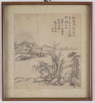 Zhang Geng (1685-1760), albumblad, nio stycken, akvarell och tusch på papper. Qingdynastin, daterad 1728.