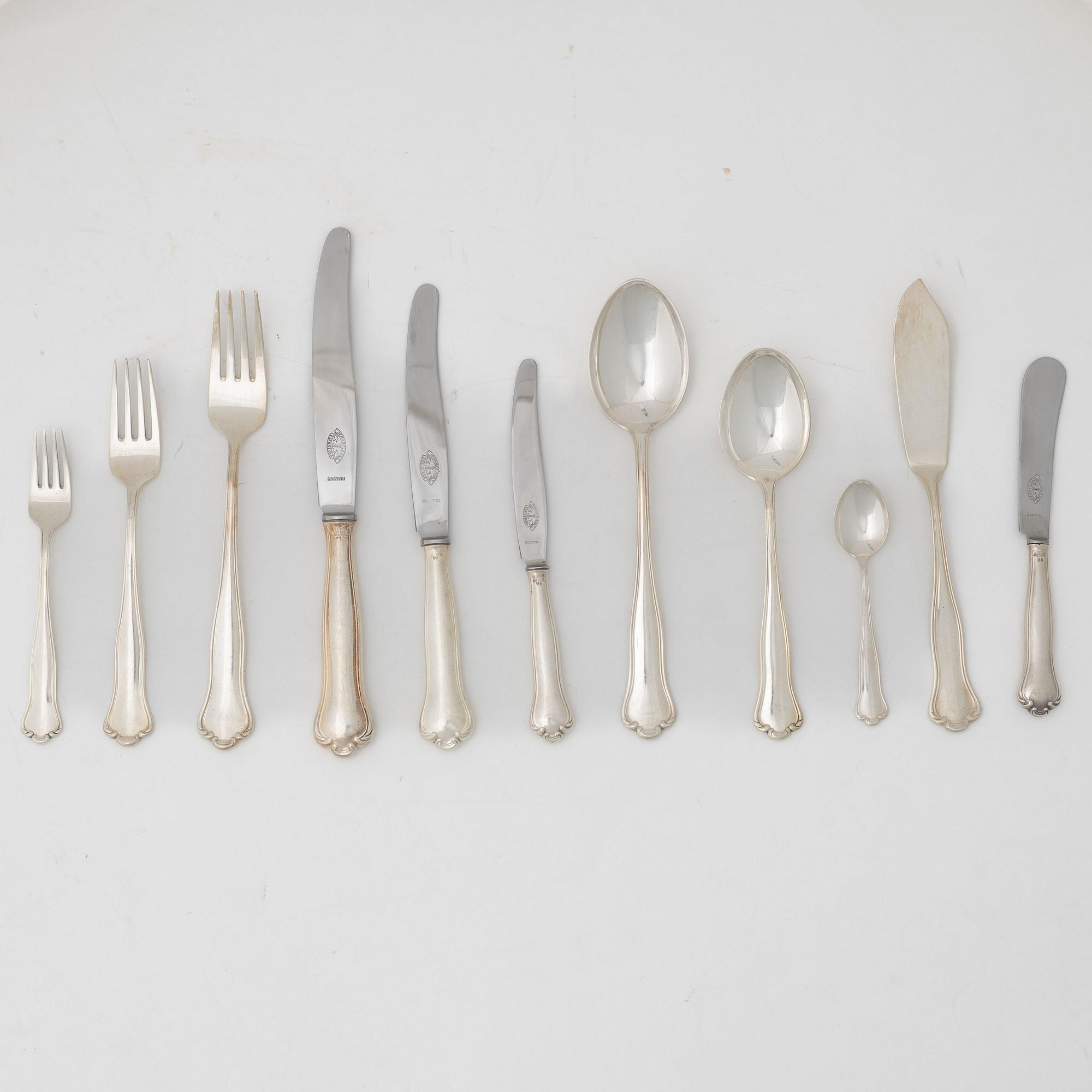 Bestickservis, 115 delar, silver, modell "Kungsholm", CG Hallberg, Stockholm, bl.a. 1949.