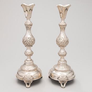 Pair of  neo rococo silver candlesticks, maker's mark FG, Warzaw, 1880s-90s.