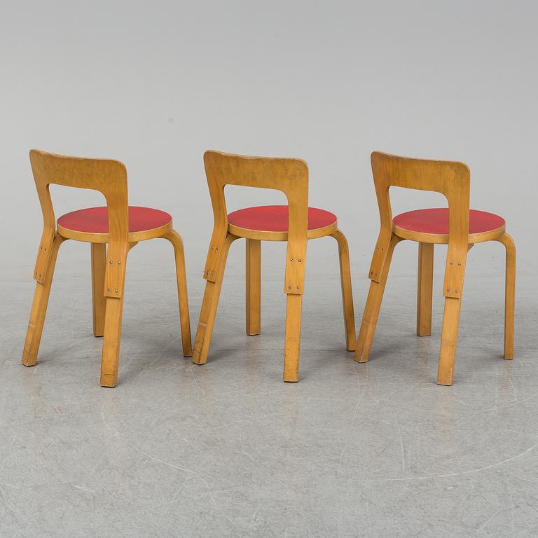 Three Alvar Aalto chairs, modell 65 for Artek.