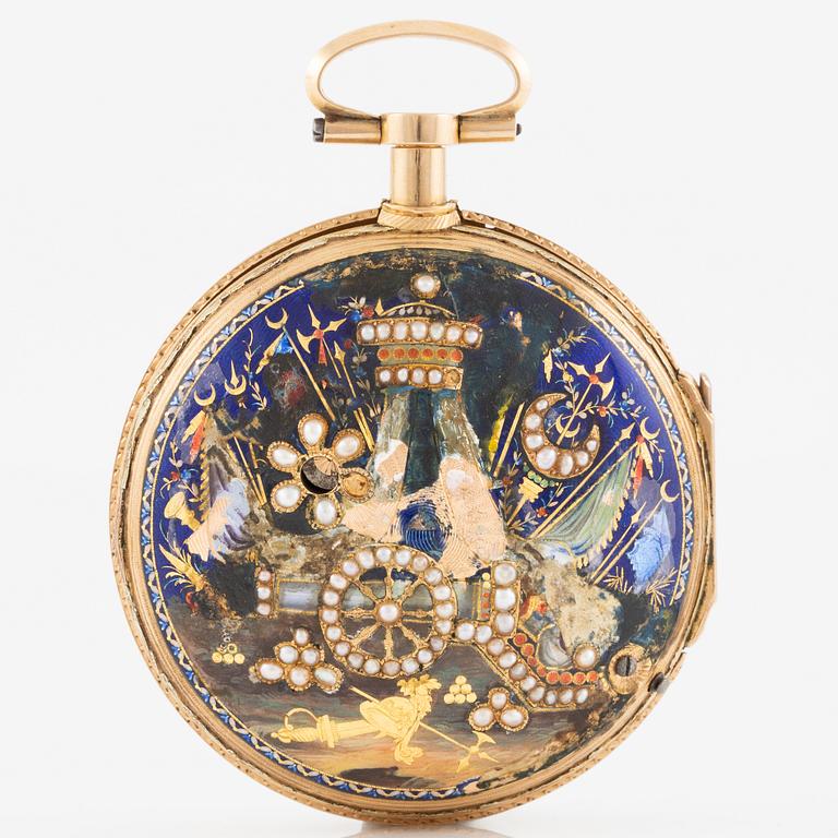 A gold, pearl and enamel Turkish market repeater pocket watch by Julien Le Roy à Paris, early 19th century.