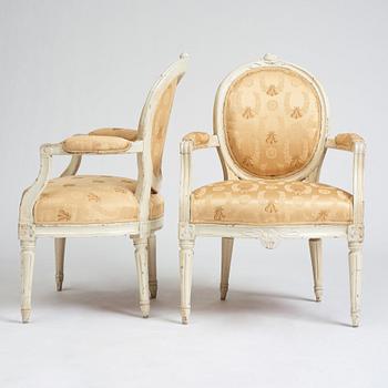 A pair of Gustavian armchairs by J Malmsten, master in Stockholm 1780-1788.