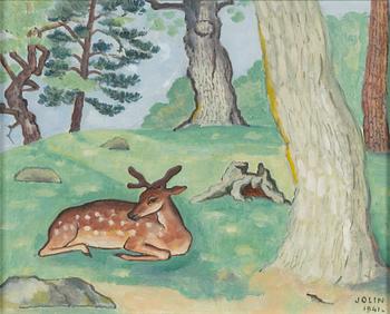 Einar Jolin, Landscape with resting deer.